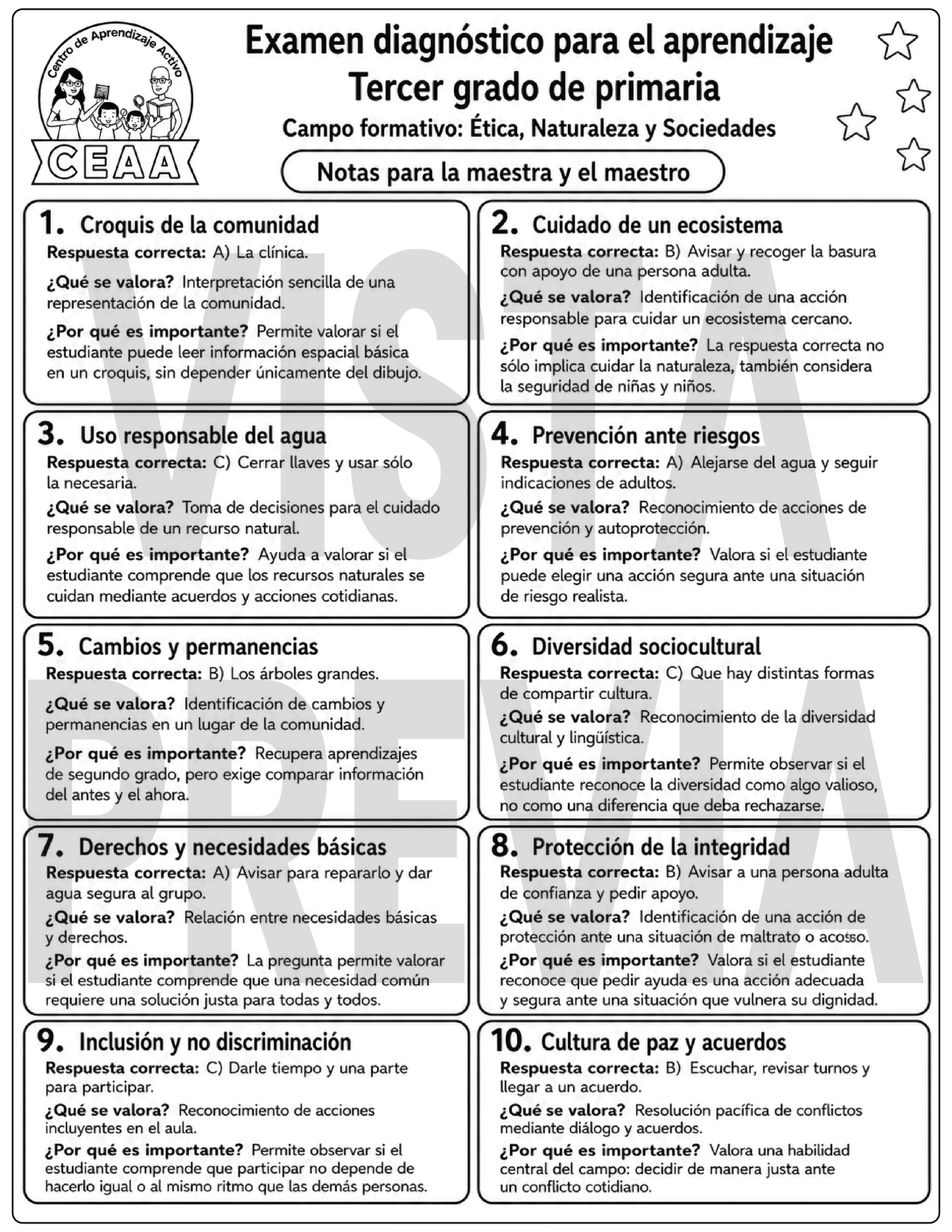Examen Diagnóstico 3° Grado de Primaria