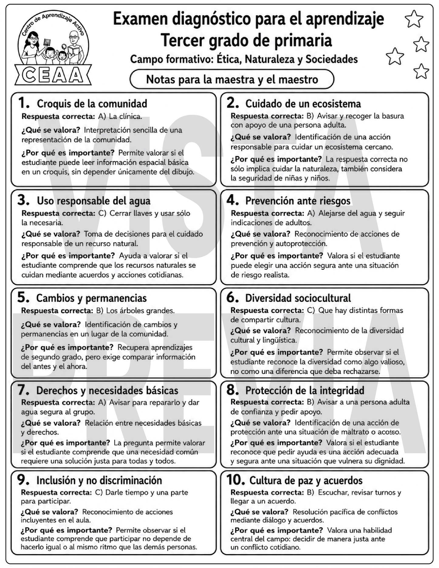 Examen Diagnóstico 3° Grado de Primaria en PDF