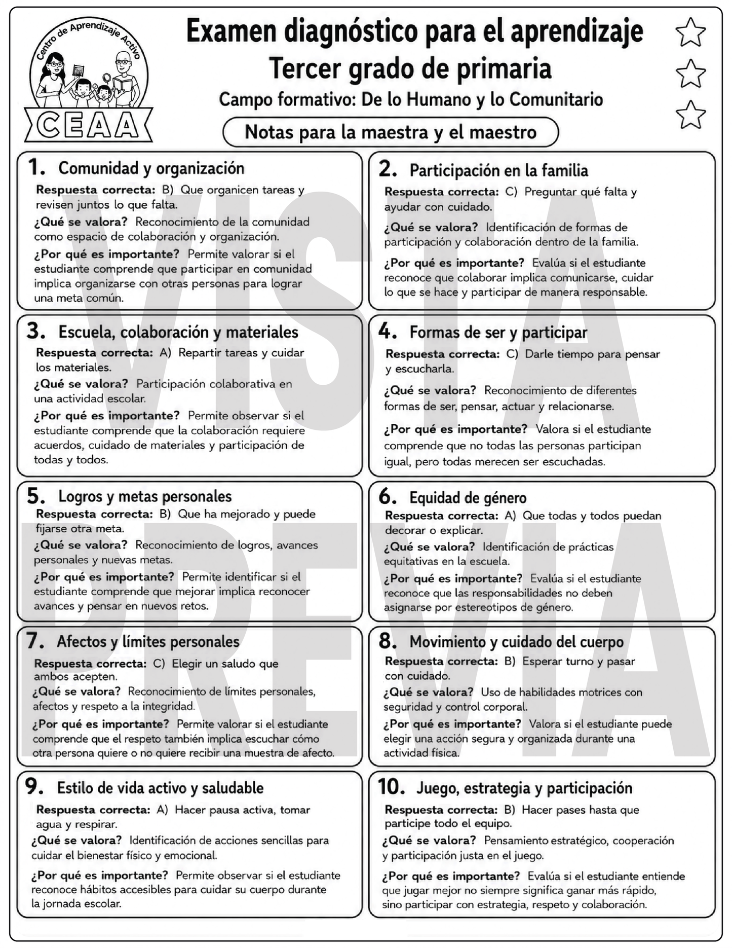 Examen Diagnóstico 3° Grado de Primaria en PDF