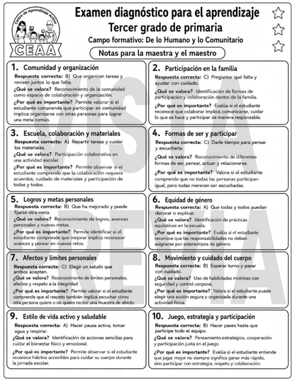 Examen Diagnóstico 3° Grado de Primaria en PDF