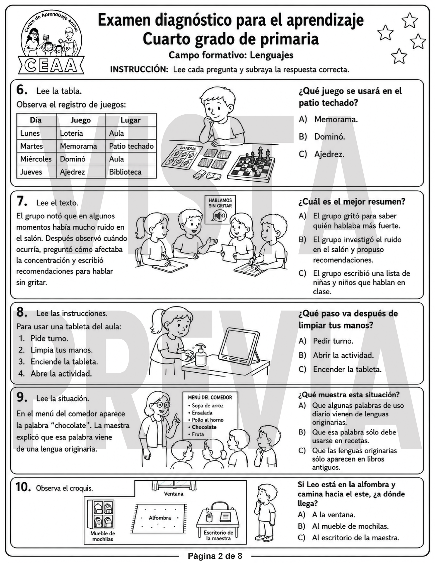 Examen Diagnóstico 4° Grado de Primaria