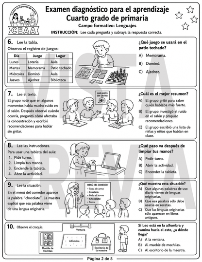 Examen Diagnóstico 4° Grado de Primaria
