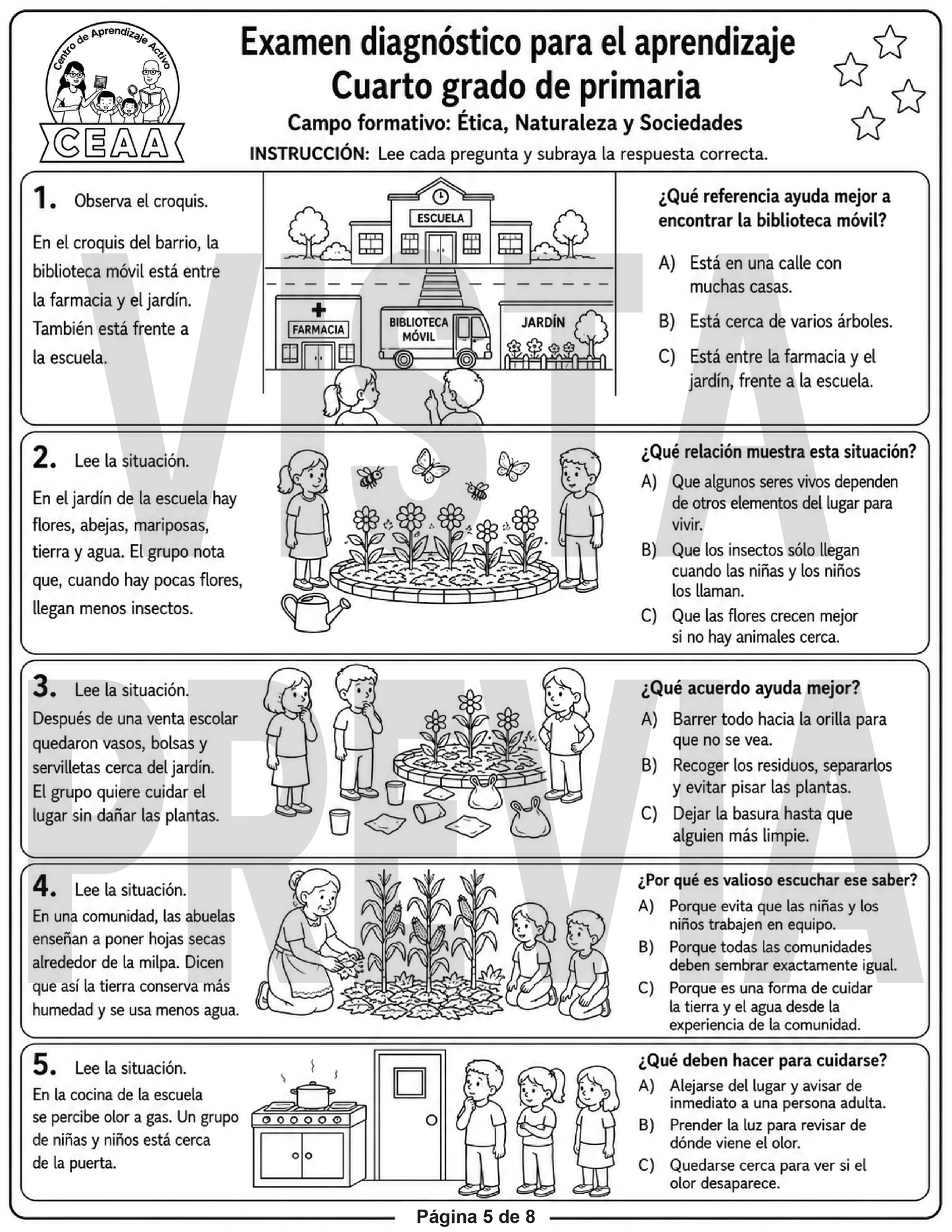 Examen Diagnóstico 4° Grado de Primaria en PDF