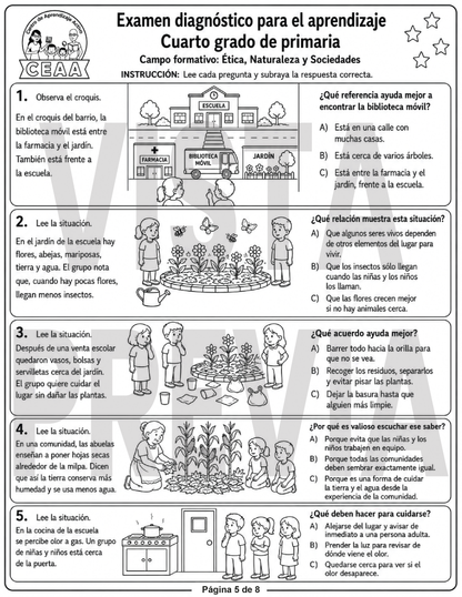 Examen Diagnóstico 4° Grado de Primaria en PDF