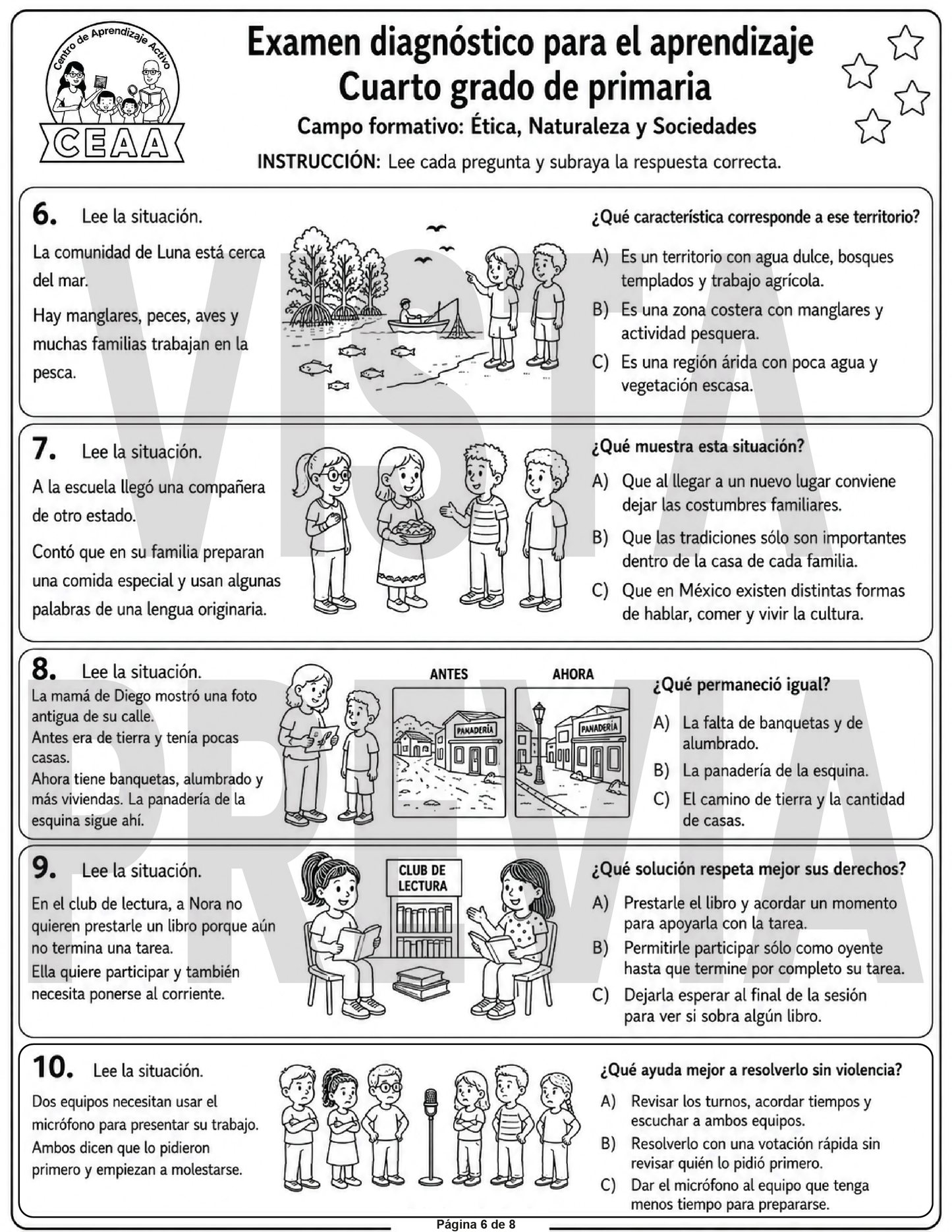 Examen Diagnóstico 4° Grado de Primaria en PDF