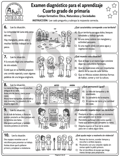 Examen Diagnóstico 4° Grado de Primaria en PDF