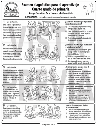 Examen Diagnóstico 4° Grado de Primaria