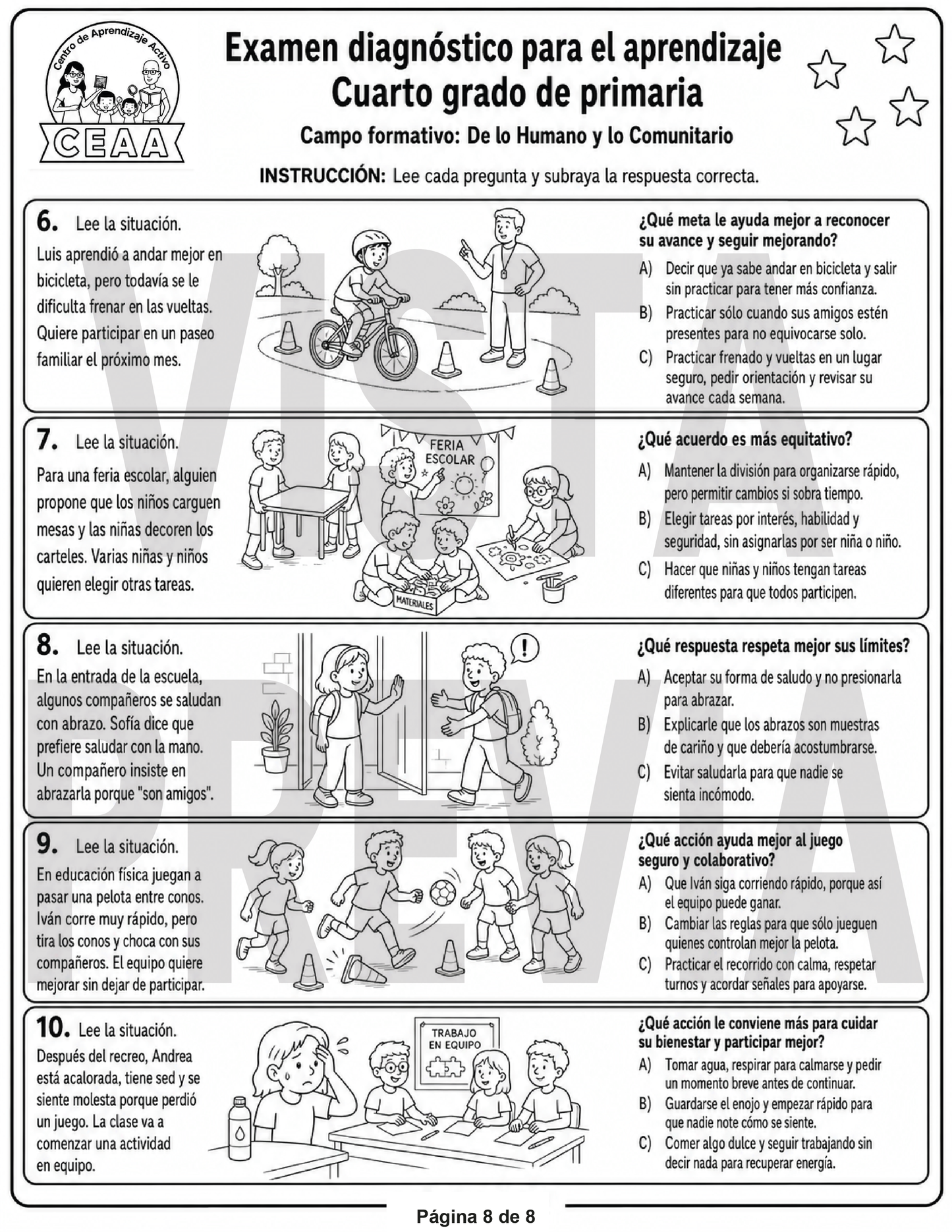 Examen Diagnóstico 4° Grado de Primaria en PDF