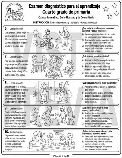 Examen Diagnóstico 4° Grado de Primaria en PDF