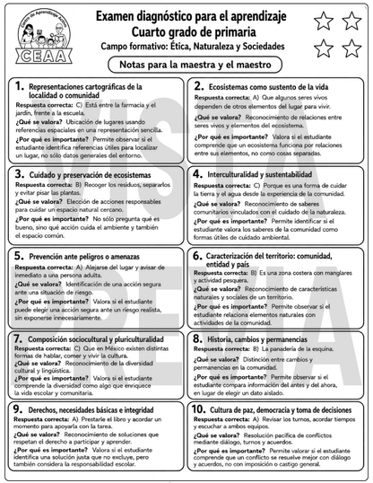 Examen Diagnóstico 4° Grado de Primaria en PDF