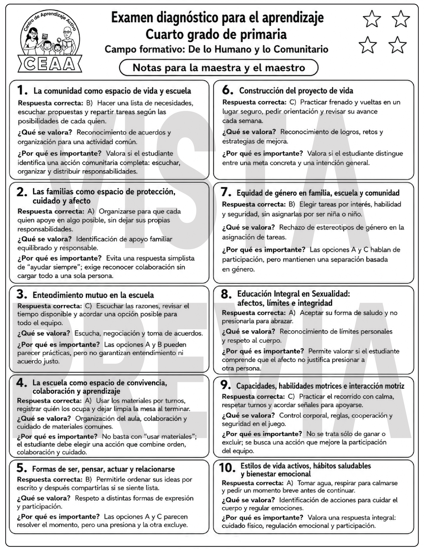 Examen Diagnóstico 4° Grado de Primaria