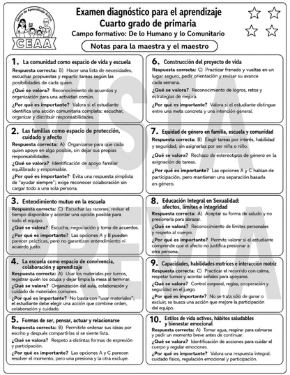 Examen Diagnóstico 4° Grado de Primaria