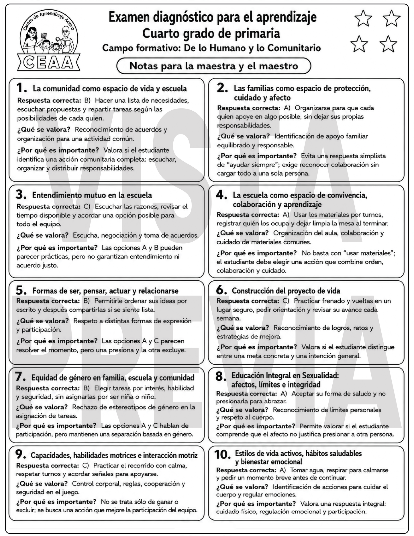 Examen Diagnóstico 4° Grado de Primaria en PDF