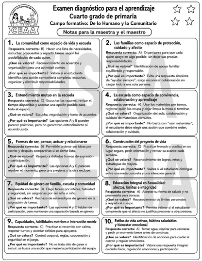 Examen Diagnóstico 4° Grado de Primaria en PDF