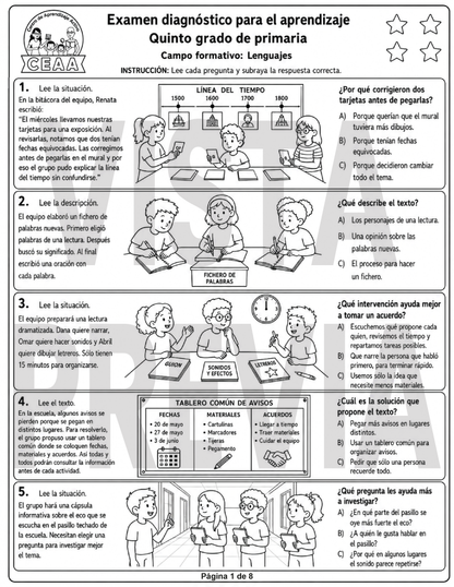 Examen Diagnóstico 5° Grado de Primaria en PDF
