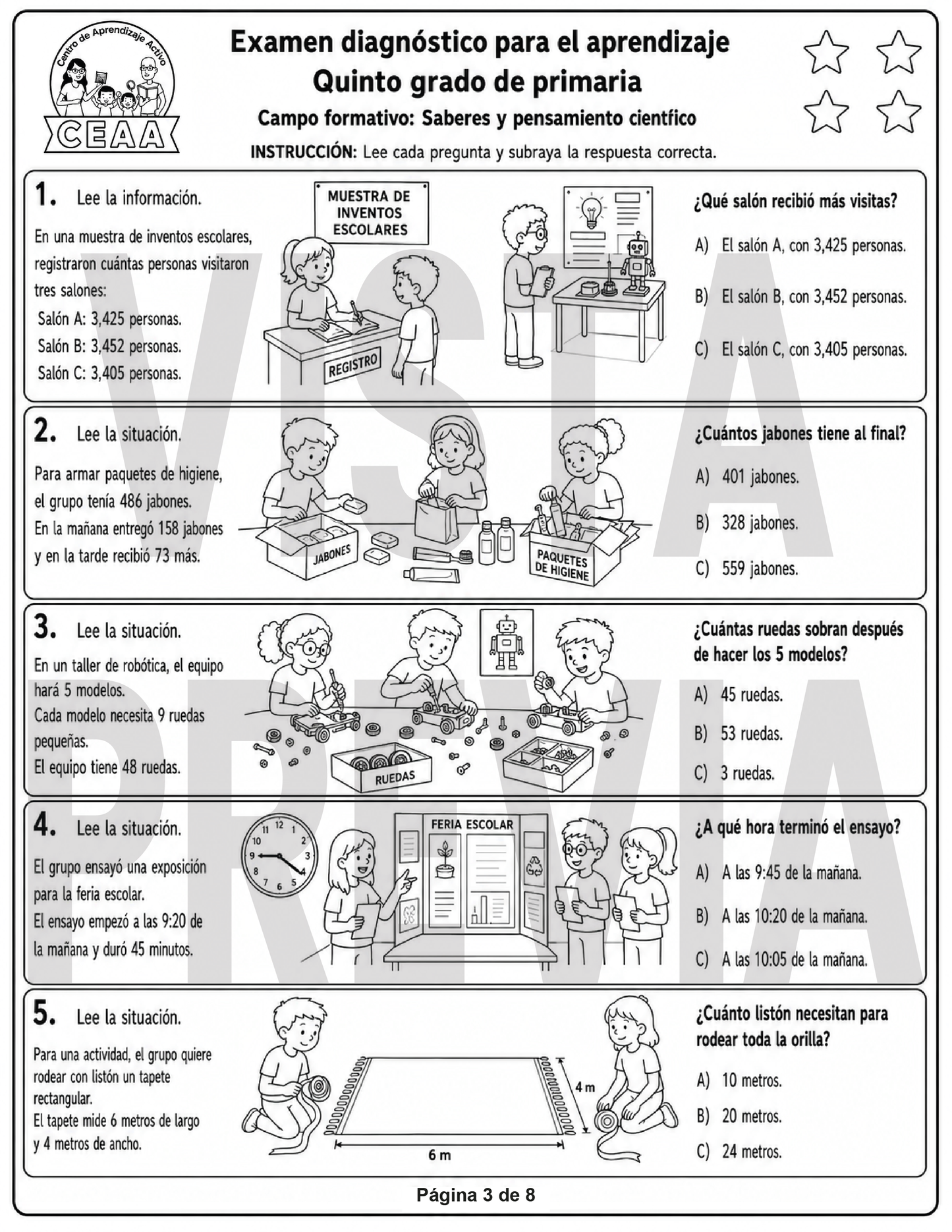 Examen Diagnóstico 5° Grado de Primaria en PDF
