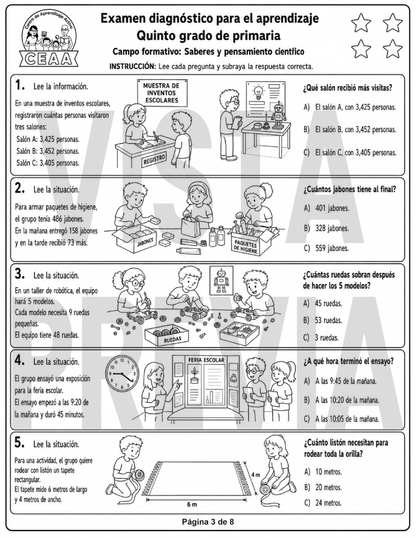 Examen Diagnóstico 5° Grado de Primaria en PDF