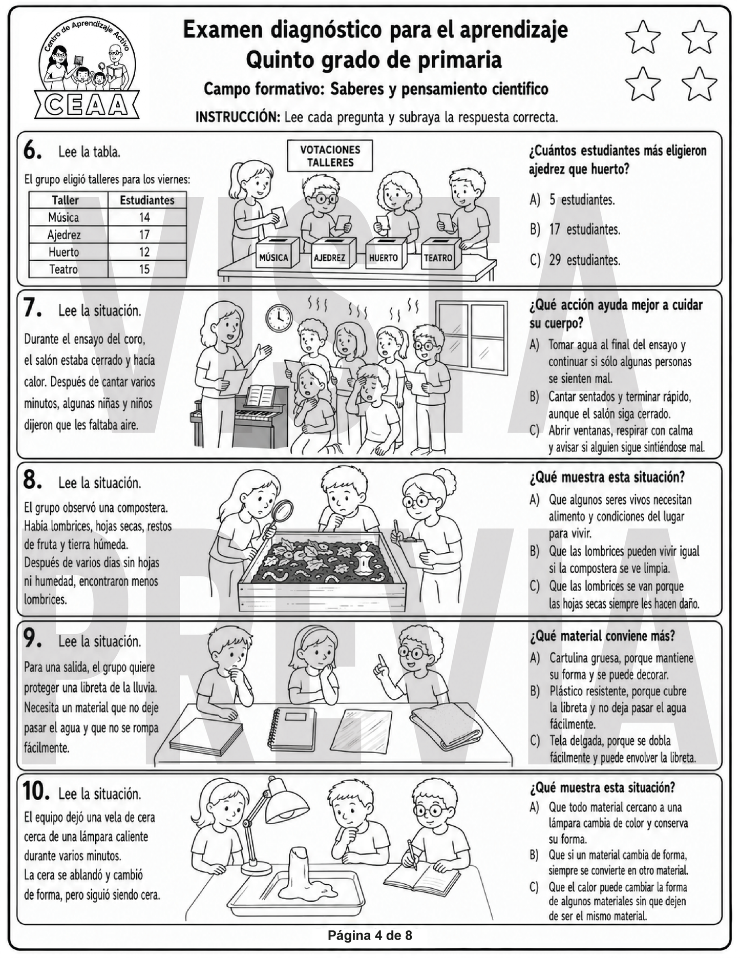 Examen Diagnóstico 5° Grado de Primaria en PDF