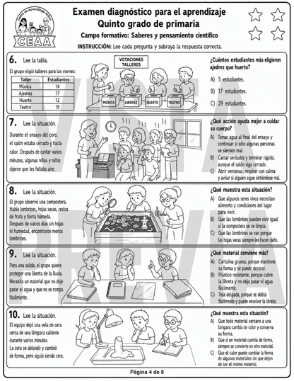 Examen Diagnóstico 5° Grado de Primaria en PDF