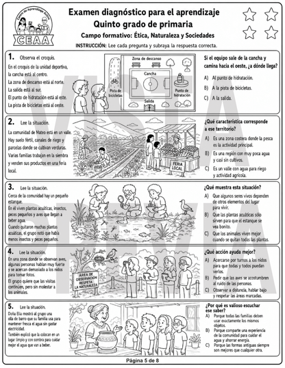 Examen Diagnóstico 5° Grado de Primaria en PDF