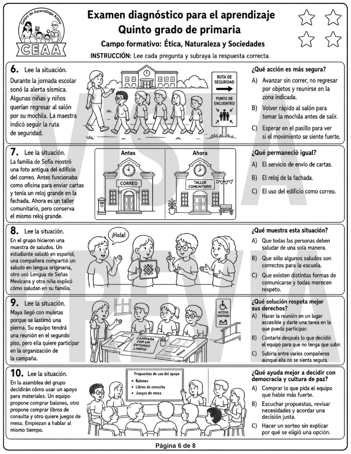 Examen Diagnóstico 5° Grado de Primaria en PDF
