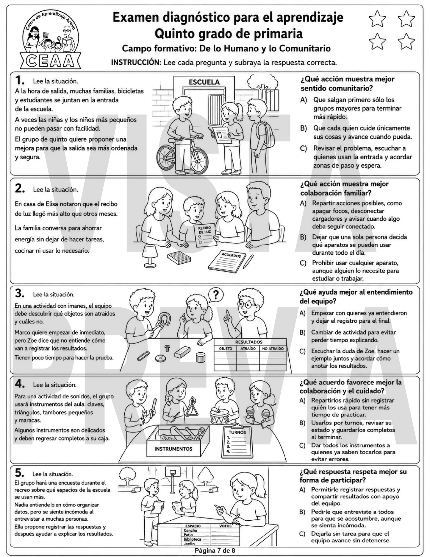 Examen Diagnóstico 5° Grado de Primaria en PDF