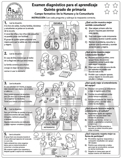Examen Diagnóstico 5° Grado de Primaria en PDF