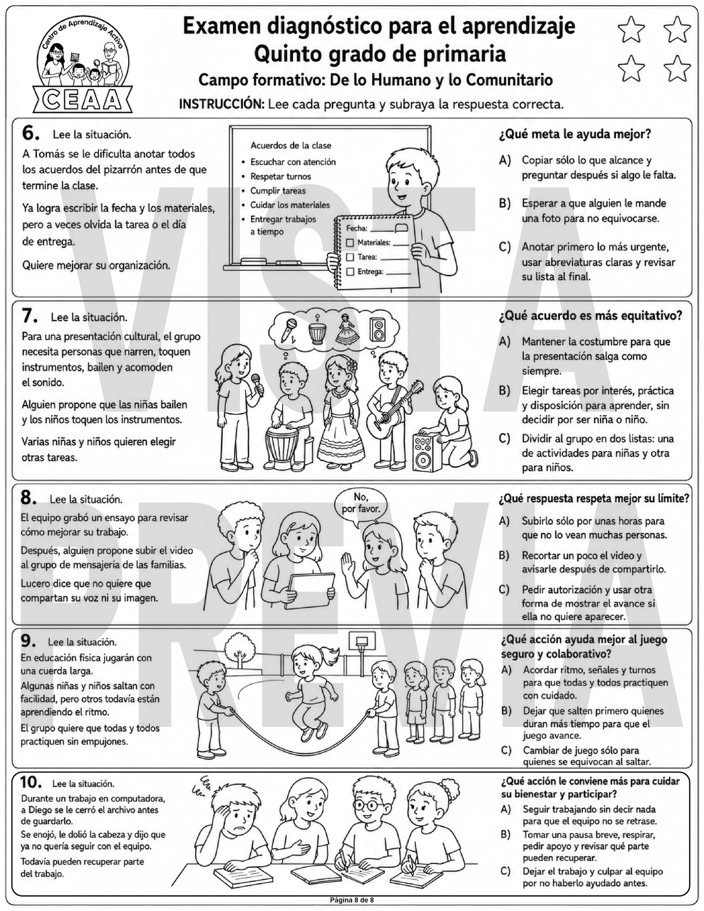 Examen Diagnóstico 5° Grado de Primaria en PDF