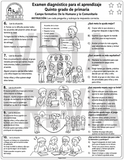 Examen Diagnóstico 5° Grado de Primaria en PDF
