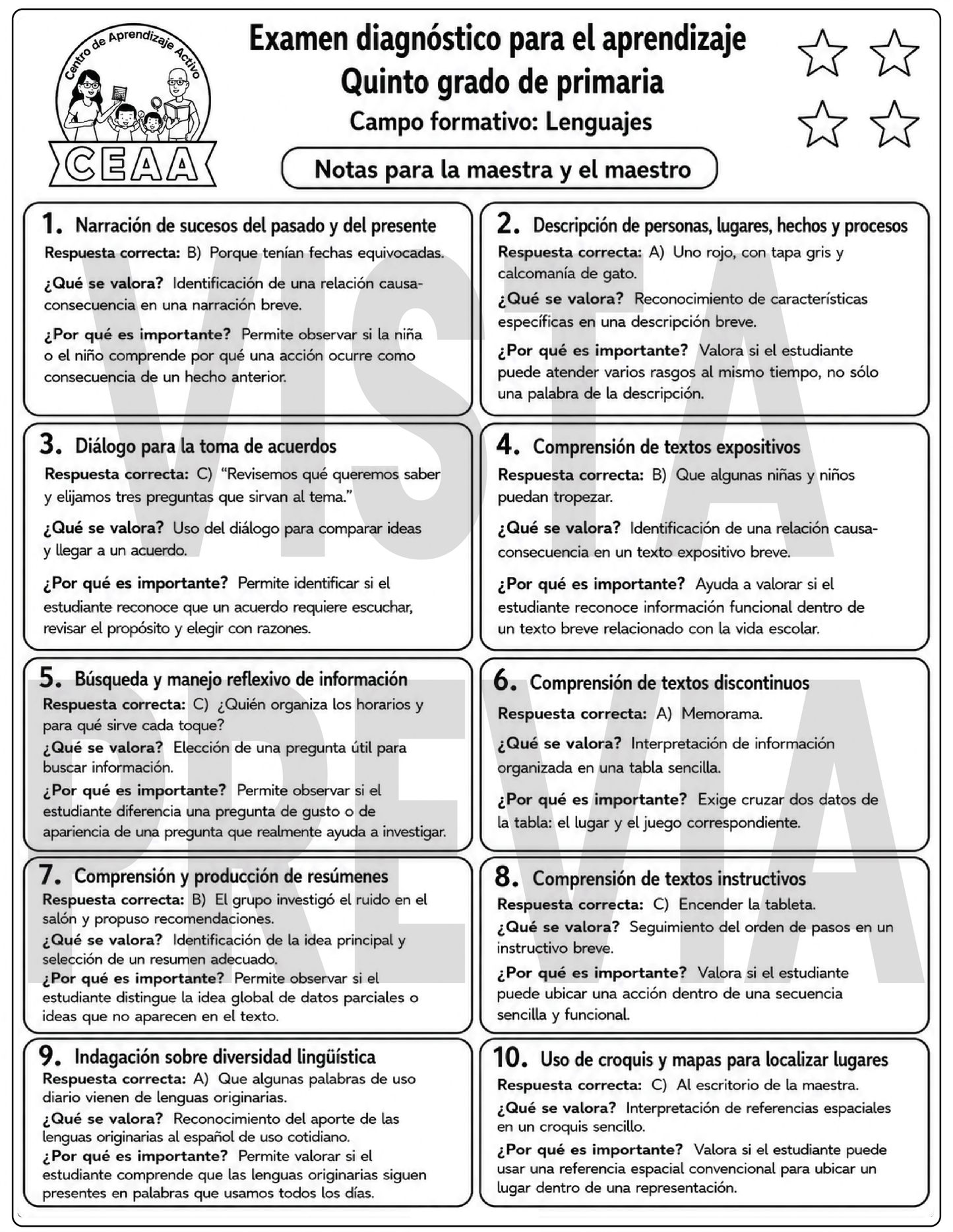 Examen Diagnóstico 5° Grado de Primaria