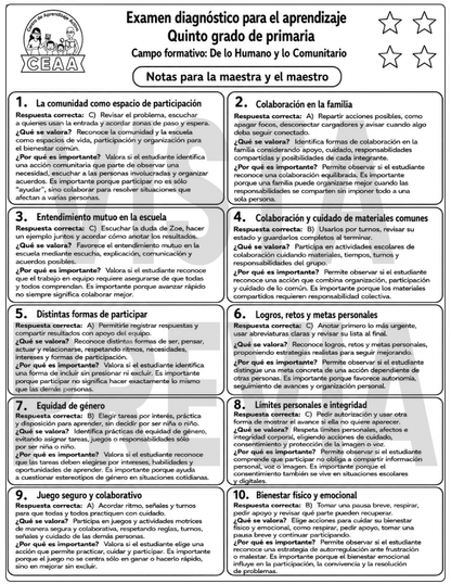 Examen Diagnóstico 5° Grado de Primaria en PDF