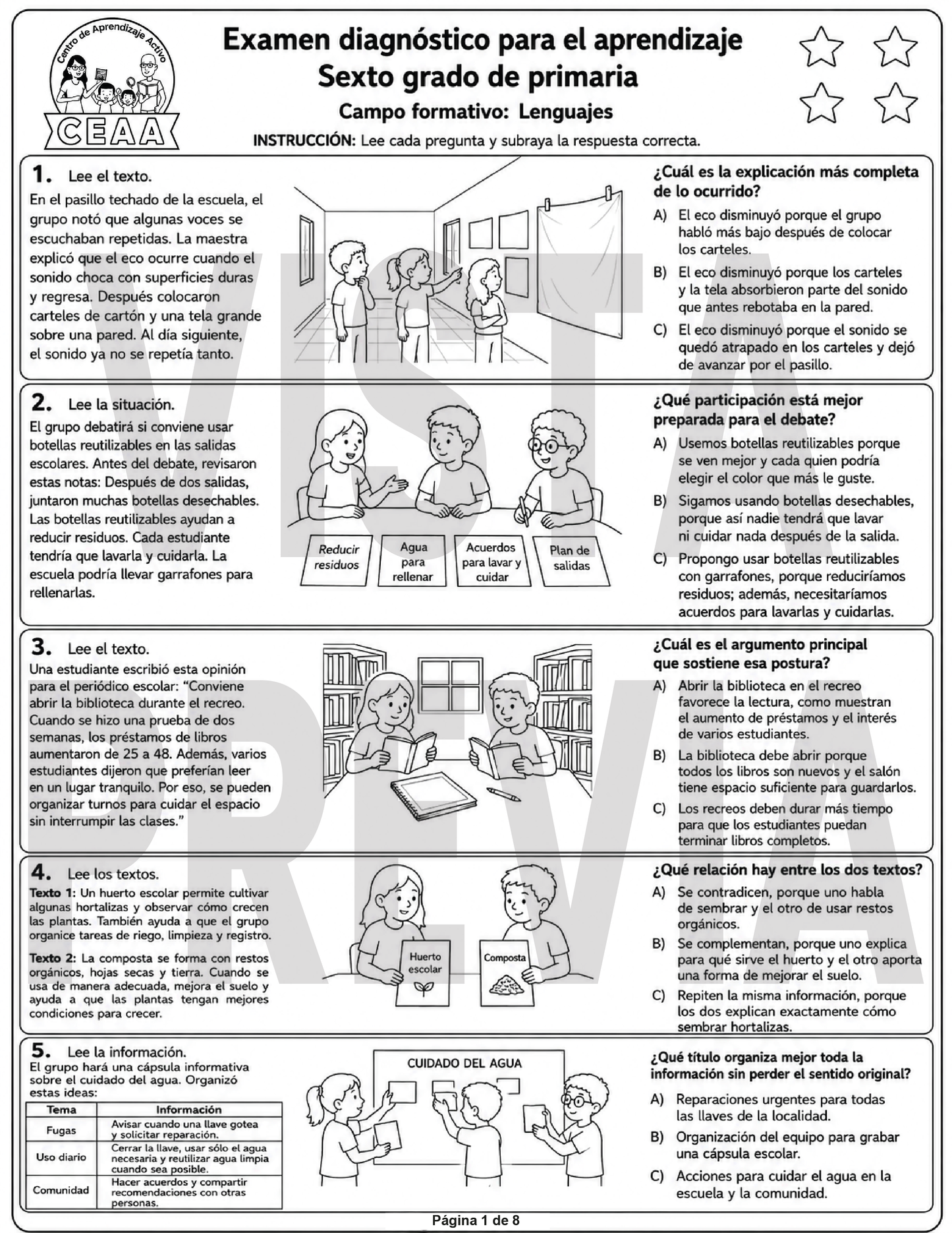 Examen Diagnóstico 6° Grado de Primaria