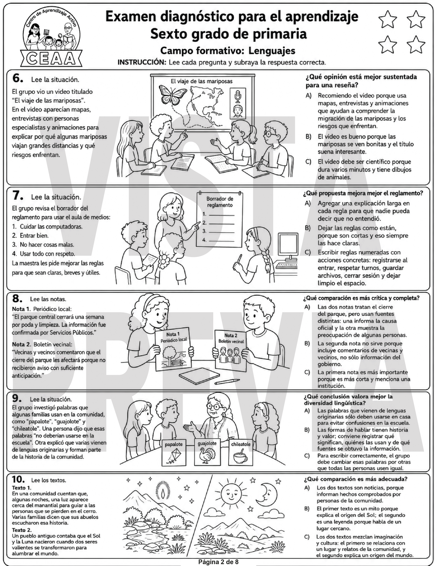 Examen Diagnóstico 6° Grado de Primaria