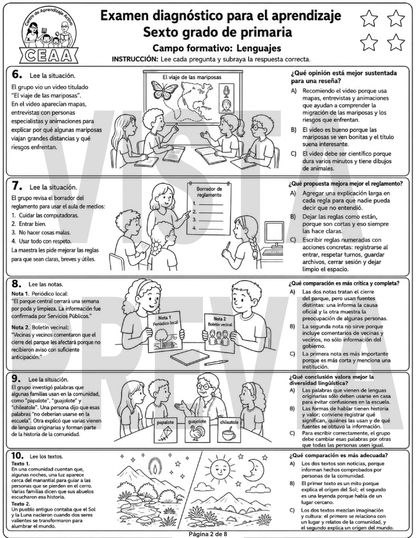 Examen Diagnóstico 6° Grado de Primaria