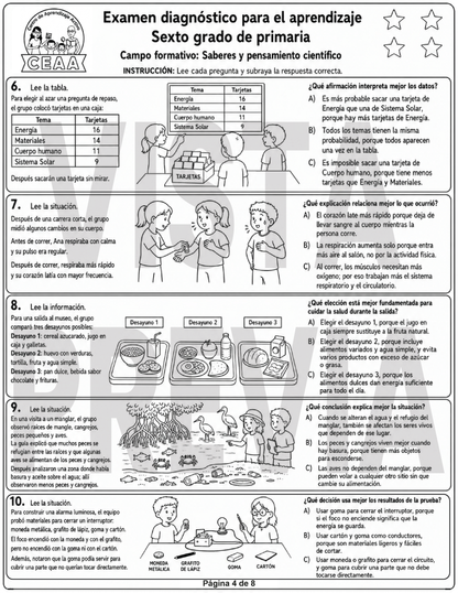 Examen Diagnóstico 6° Grado de Primaria