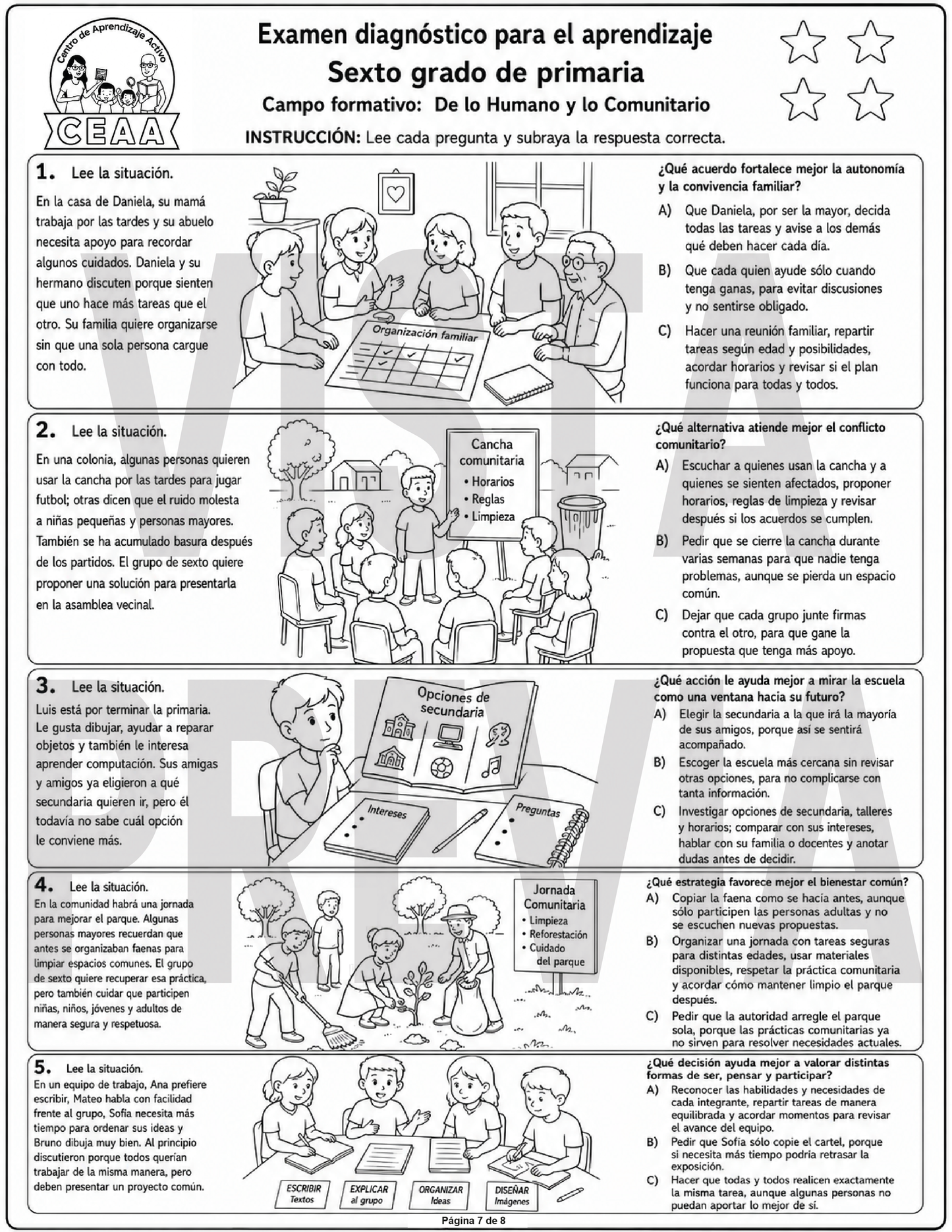 Examen Diagnóstico 6° Grado de Primaria
