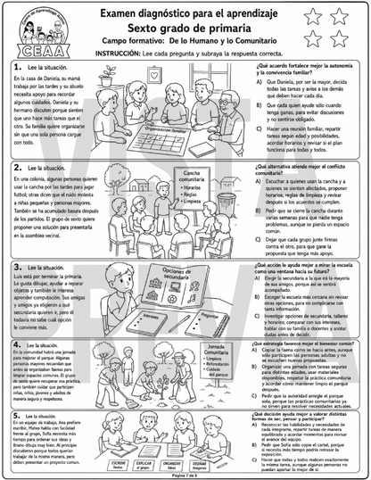 Examen Diagnóstico 6° Grado de Primaria