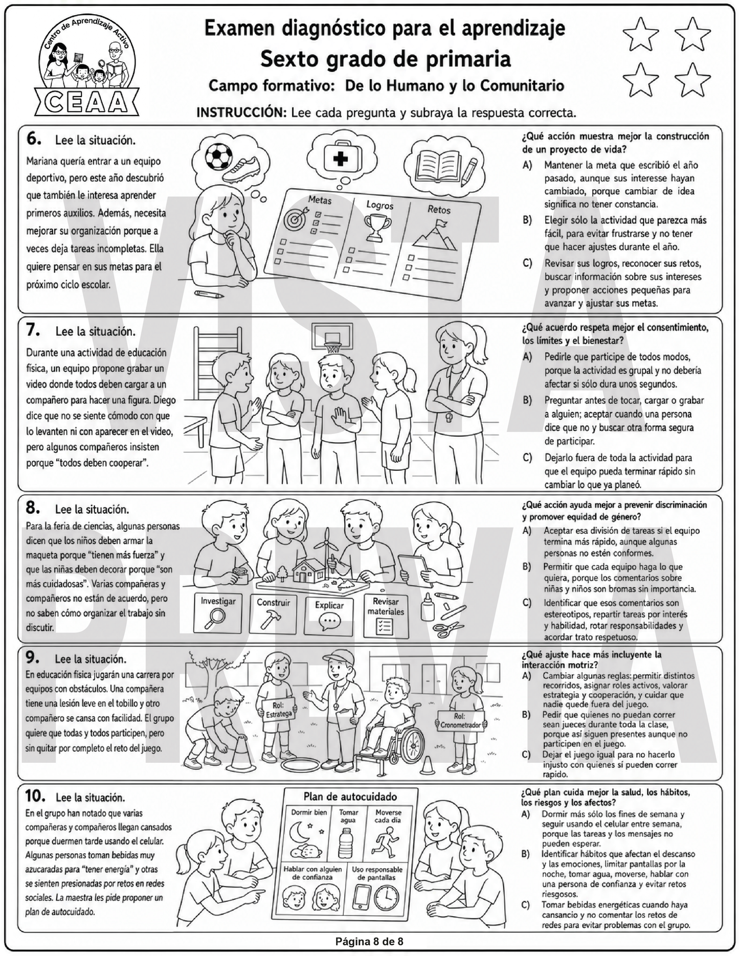Examen Diagnóstico 6° Grado de Primaria