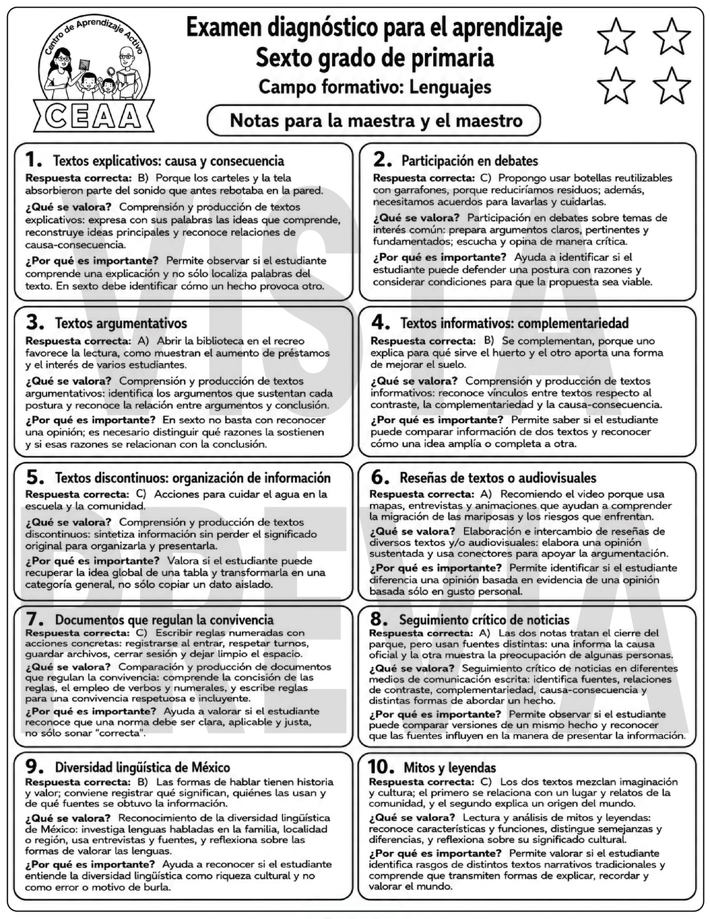Examen Diagnóstico 6° Grado de Primaria