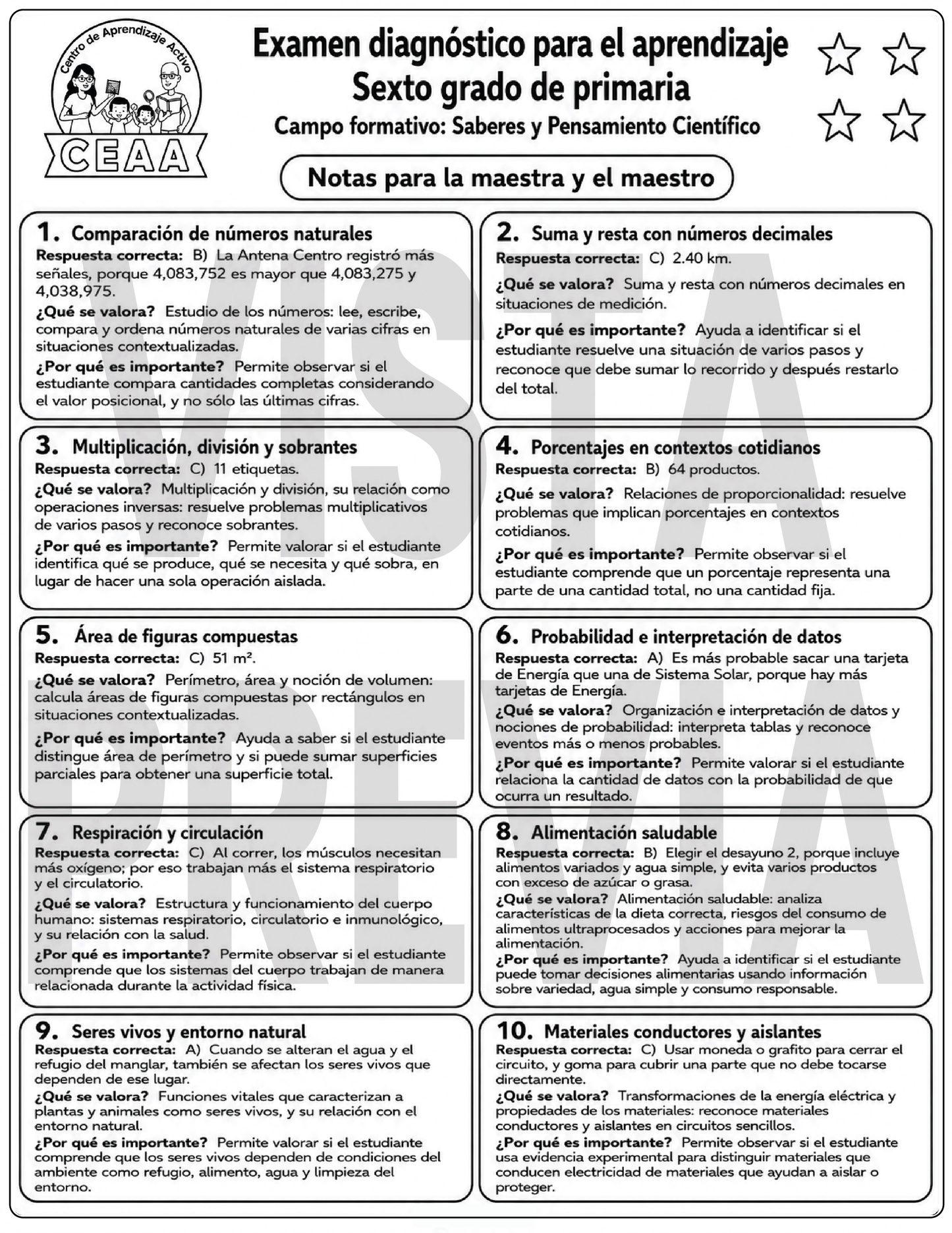 Examen Diagnóstico 6° Grado de Primaria
