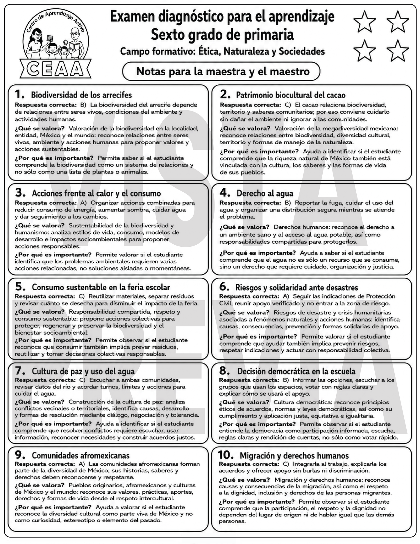 Examen Diagnóstico 6° Grado de Primaria