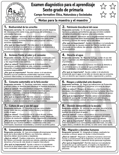 Examen Diagnóstico 6° Grado de Primaria