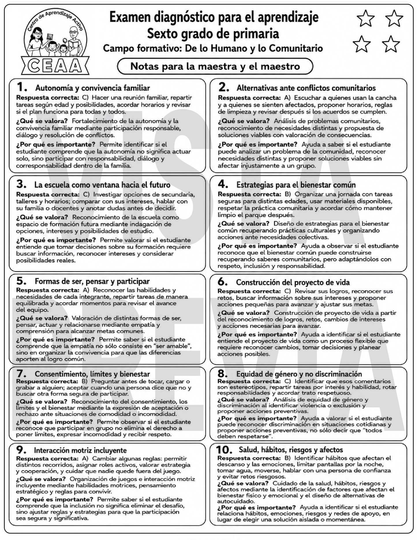 Examen Diagnóstico 6° Grado de Primaria