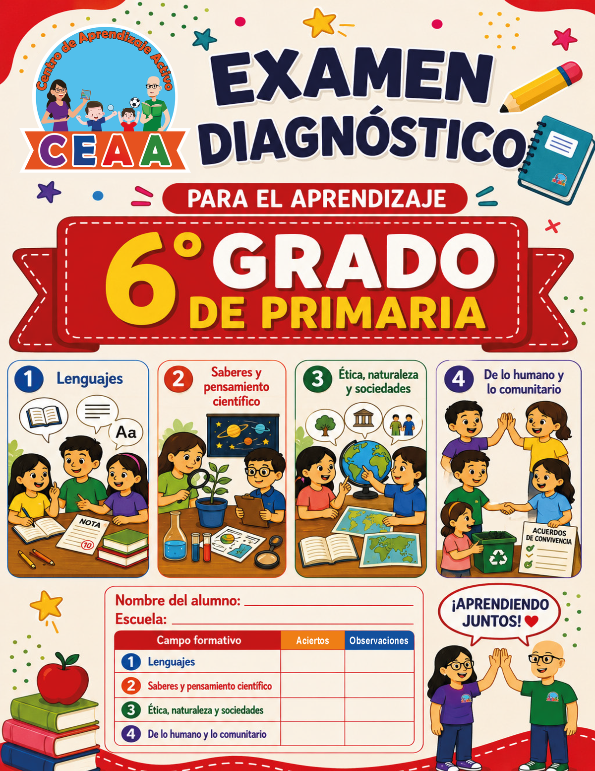 Examen Diagnóstico 6° Grado de Primaria en PDF