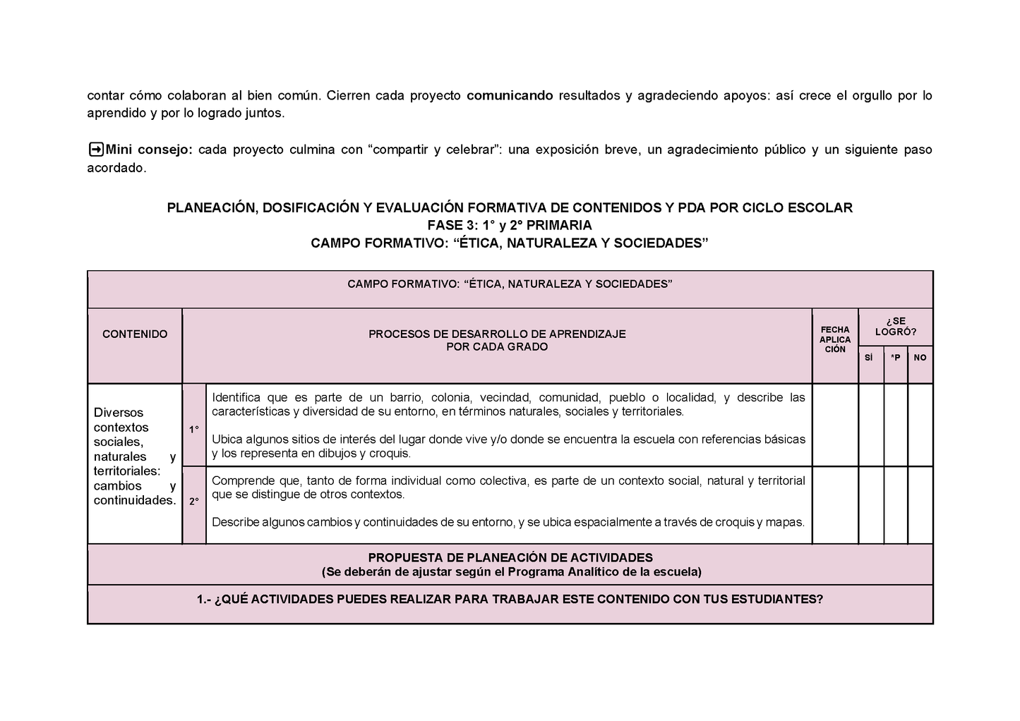 Planeación Fase 3 Primaria 1⁰ y 2⁰ Todos los Contenidos (Editable en Word)