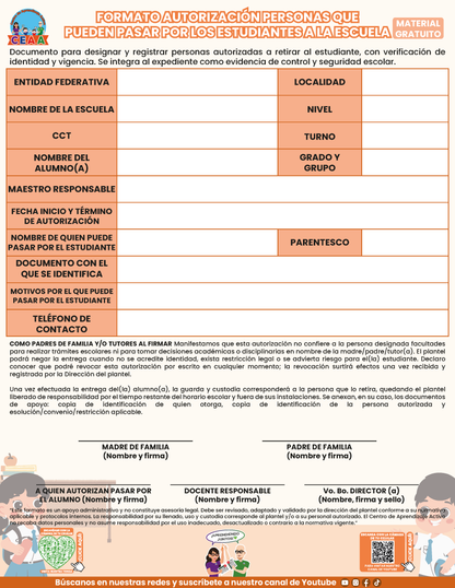 FORMATO AUTORIZACIÓN PERSONAS QUE PUEDEN PASAR POR LOS ESTUDIANTES A LA ESCUELA en PDF