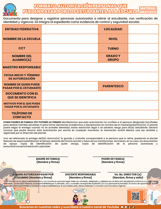 FORMATO AUTORIZACIÓN PERSONAS QUE PUEDEN PASAR POR LOS ESTUDIANTES A LA ESCUELA en PDF