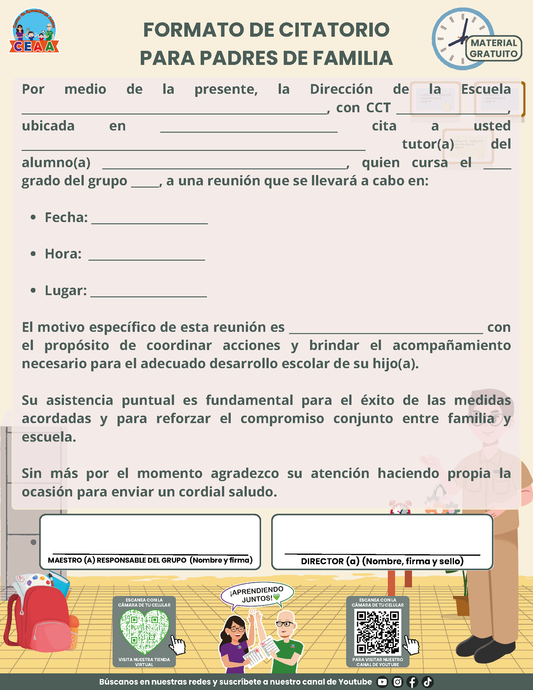 Formato de Citatorio para Padres de Familia en PDF