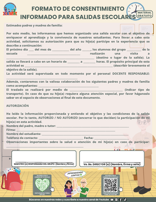 Formato de Consentimiento Informado para Salidas Escolares en PDF