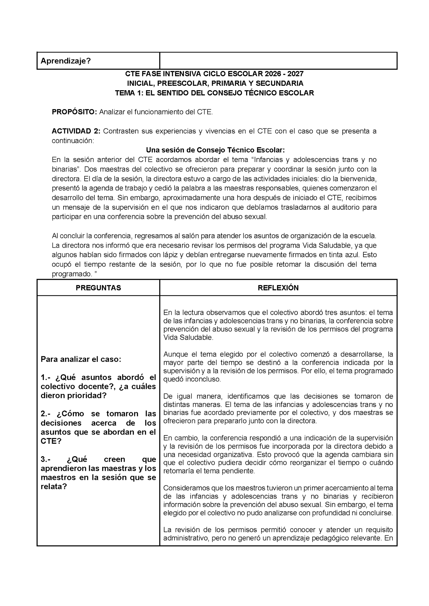 Formato de Producto CTE Fase Intensiva Tema 1 y 2 Editable en Word